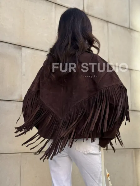 Кожаная куртка с бахромой - фото 6