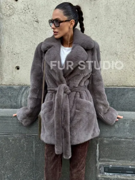 Норковая шуба лавандового цвета - VELVET - фото 2