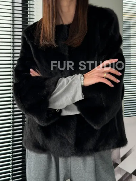 Норковый жакет - цвет черный - фото 1