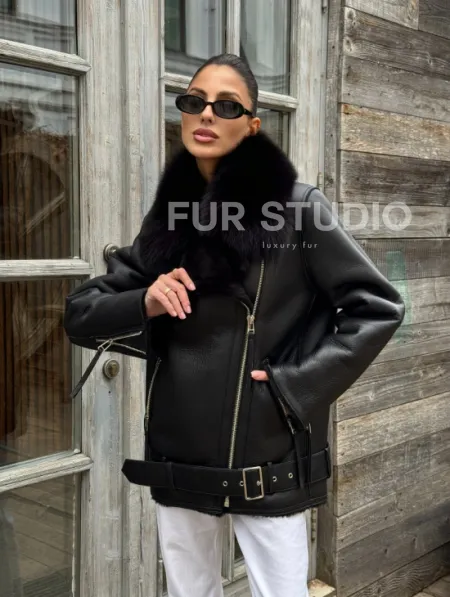 Дубленка из натуральной овчины с мехом песца - фото 12