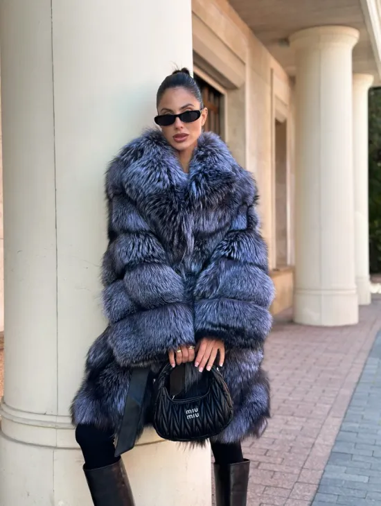 Шуба из меха чернобурой лисы - поперечка - фото 3