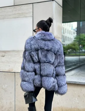 Шуба из меха чернобурки - стойка воротник - фото 6