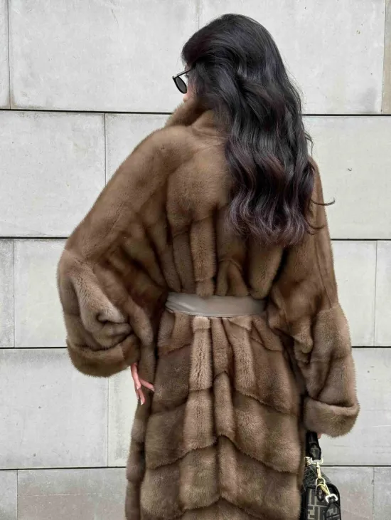 Кимоно шуба из меха норки - цвет темный пастель - фото 5