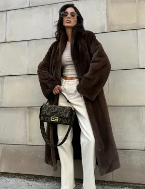 Норковая шуба, цельный мех PREMIUM COLLECTION VELVET - цвет соболь - фото 8