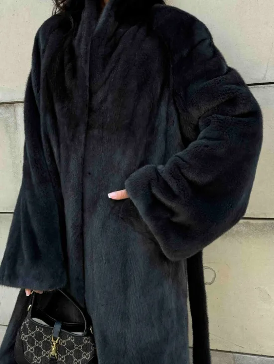 Шуба норковая цельный мех PREMIUM COLLECTION VELVET - цвет графит - фото 2