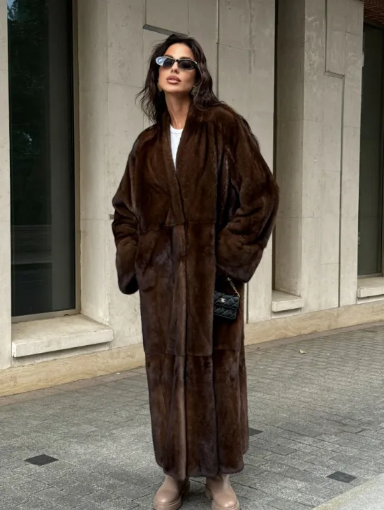 Длинная шуба ВИНТАЖ из меха скандинавской норки без воротника - фото 4