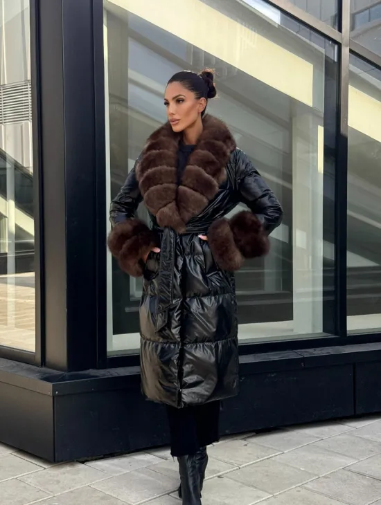 Зимний женский пуховик с воротником из меха финского песца - фото 10
