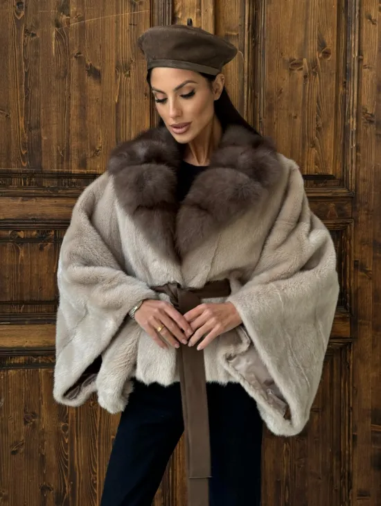 Женское меховое манто из норки  Pastel - 