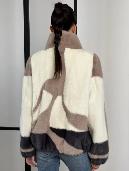 Норковый бомбер на молнии стойка воротник - фото 4