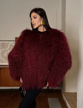 Шуба из меха ламы цвет Burgundy - фото 9
