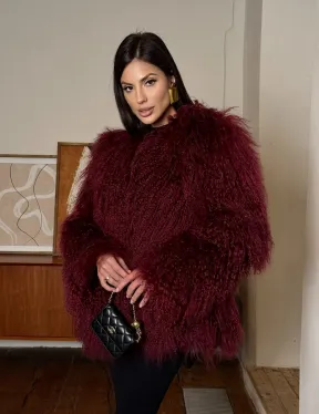 Шуба из меха ламы цвет Burgundy - фото 8
