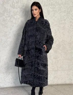 Длинная шуба из каракуля в цвете графит - фото 5