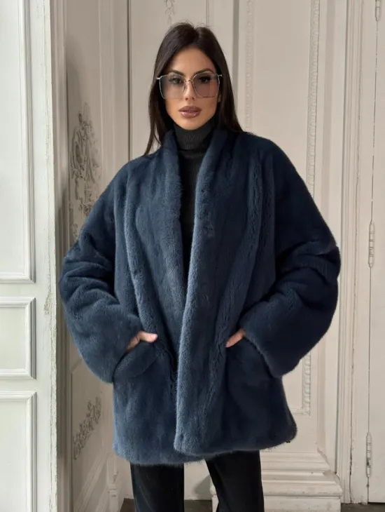 Женский меховой жакет из скандинавской норки с V-образным воротником - фото 7