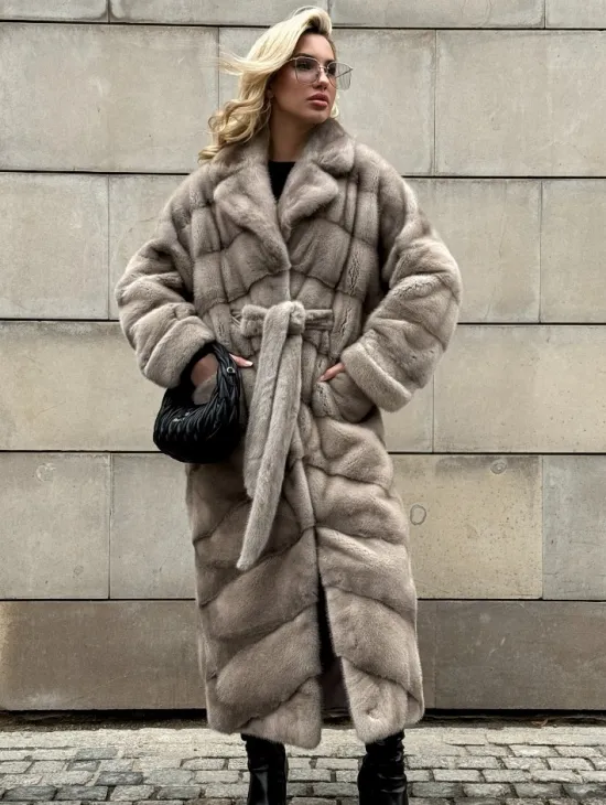 Кимоно - шуба норковая с английским воротником цвет Silver - фото 5