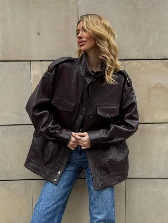Кутка - бомбер оверсайз из натуральной кожи в стиле Y2K - фото 10