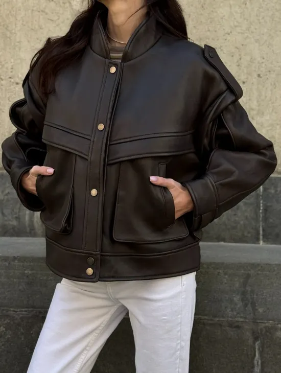 Кожаная коричневая куртка Retro Vintage - фото 5