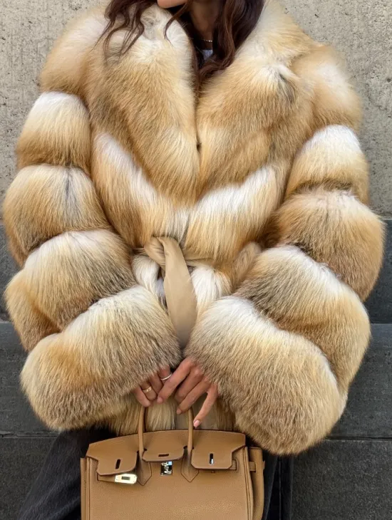 Шуба из меха лисы Golden Sunrise Premium с английским воротником - фото 1