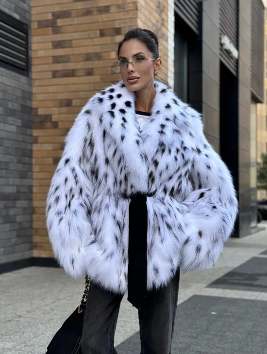 Шуба летучка из меха лисы под рысь Exclusive - фото 8