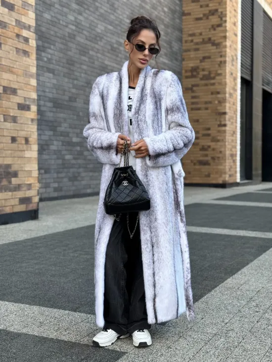 Длинная шуба из натурального импортного меха норки крестовки - фото 8