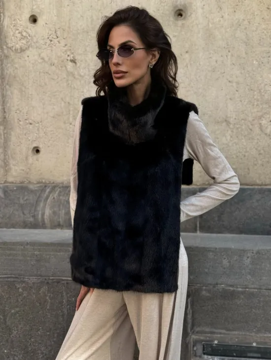Черная норковая манишка - фото 0