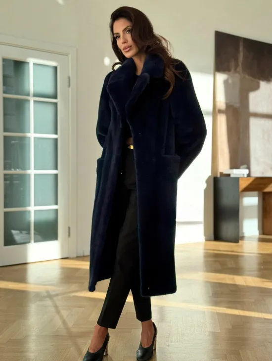Норковая шуба темно-синего цвета - фото 7