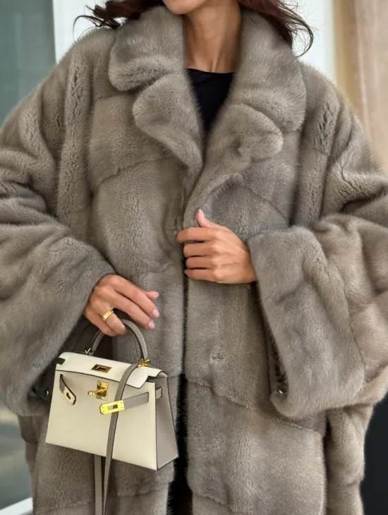 Серо-голубая норковая шуба - фото 1