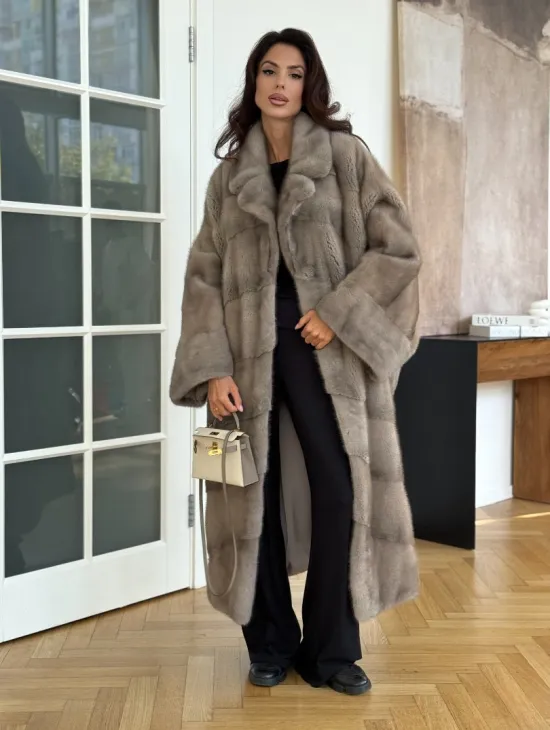 Серо-голубая норковая шуба - фото 5