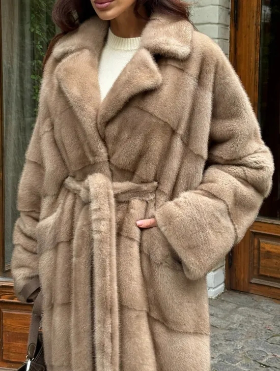 Длинная норковая шуба - цвет пастель - фото 2