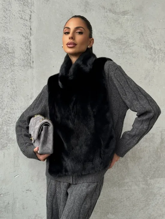 Черная манишка из меха норки - фото 7