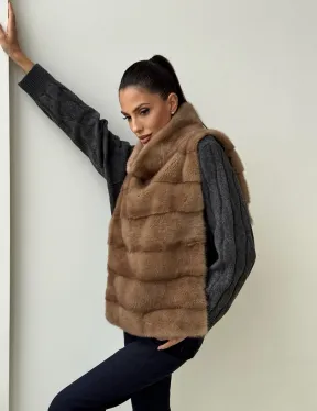 Бежевая норковая манишка - фото 10