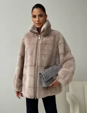 Норковая куртка стойка воротник - фото 0