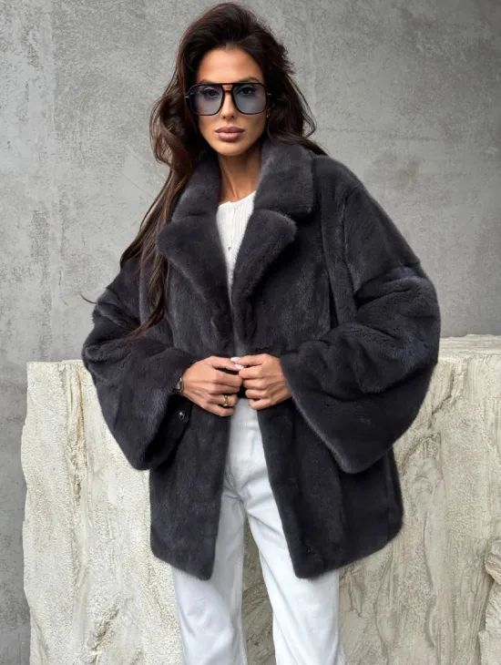 Серый норковый полушубок - автоледи - фото 9