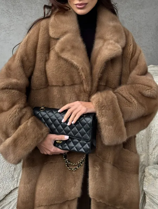 Бежевая норковая шуба oversize - фото 3