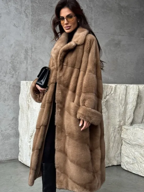 Бежевая норковая шуба oversize - фото 4