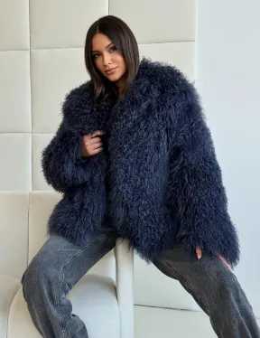 Шуба из ламы - цвет джинс - фото 7