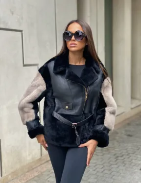 Дублёнка из мериноса с мехом норки - фото 1