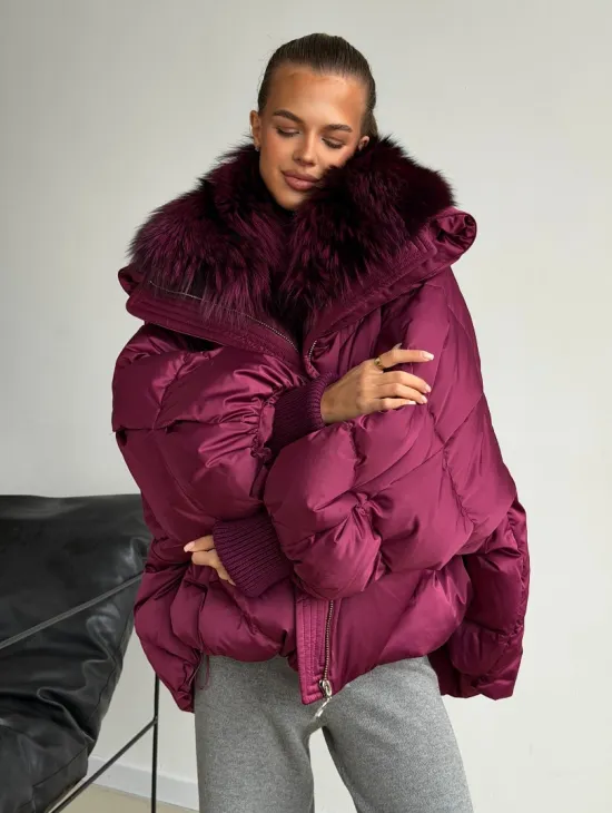 Пуховик с мехом чернобурки - фото 0