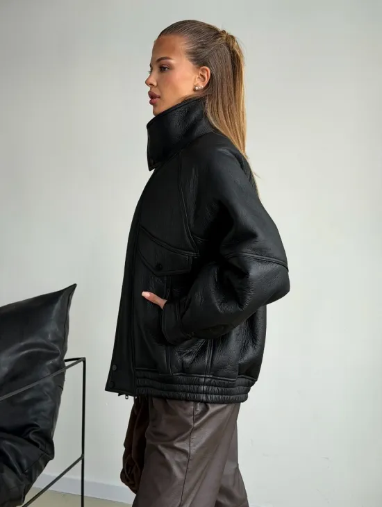 Черная натуральная дубленка из овчины - фото 5