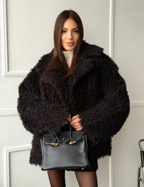 Коричневая дубленка из меха Тиградо - фото 14