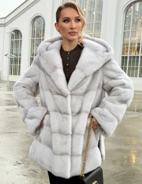 Белая норковая шуба с капюшоном - автоледи - фото 0