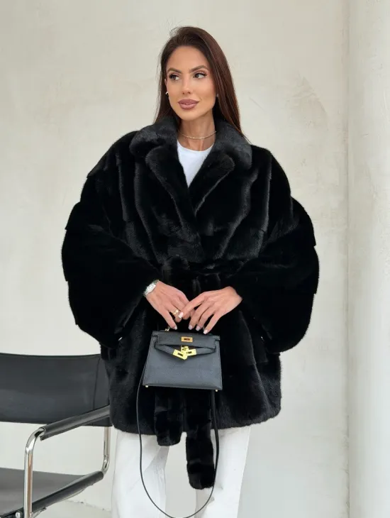 Черная норковая шуба - летучая мышь - фото 7