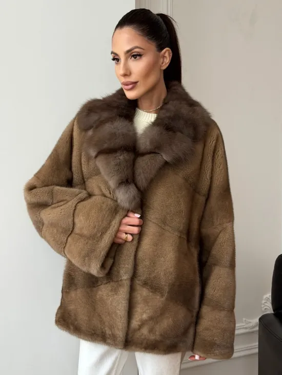 Норковый полушубок - воротник куница - фото 11
