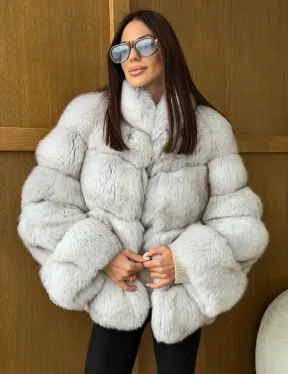 Шуба из натурального песца - стойка воротник - фото 5