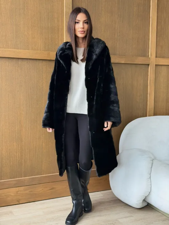 Черная норковая шуба с капюшоном - фото 8