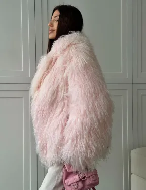 Шуба из меха ламы - цвет розовый - фото 6