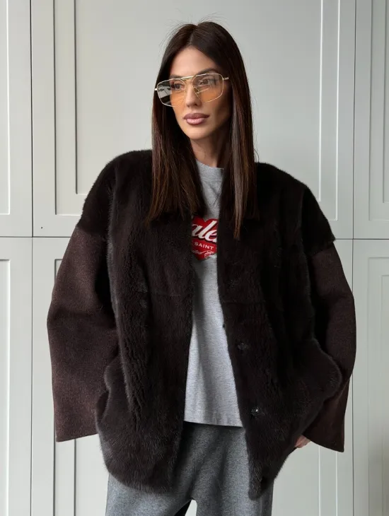 Женское полупальто с мехом норки - фото 16