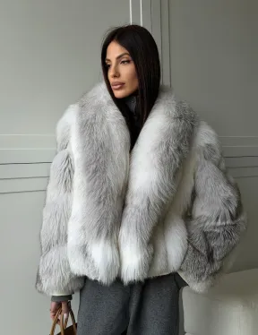 Полушубок из белой лисы, рукава - косички - фото 12
