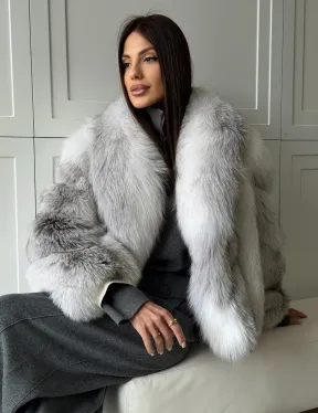 Полушубок из белой лисы, рукава - косички - фото 7