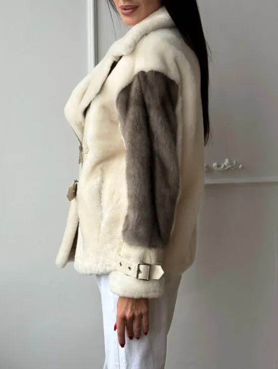 Дубленка из натуральной овчины с рукавами из меха норки - фото 6