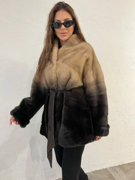Короткая шуба из меха норки - эффект деграде - фото 0